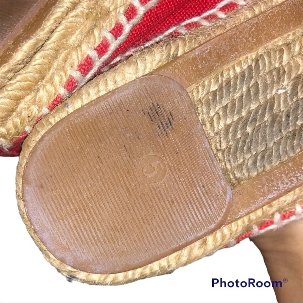 TORY BURCH Jamie Tan & Red Espadrilles Flat